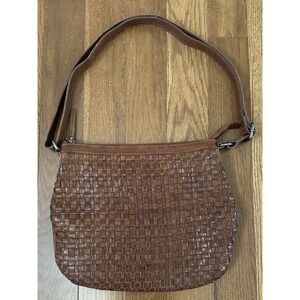 Vilenca Holland Woven Leather Crossbody Bag Brown Cognac Adjustable Strap Boho